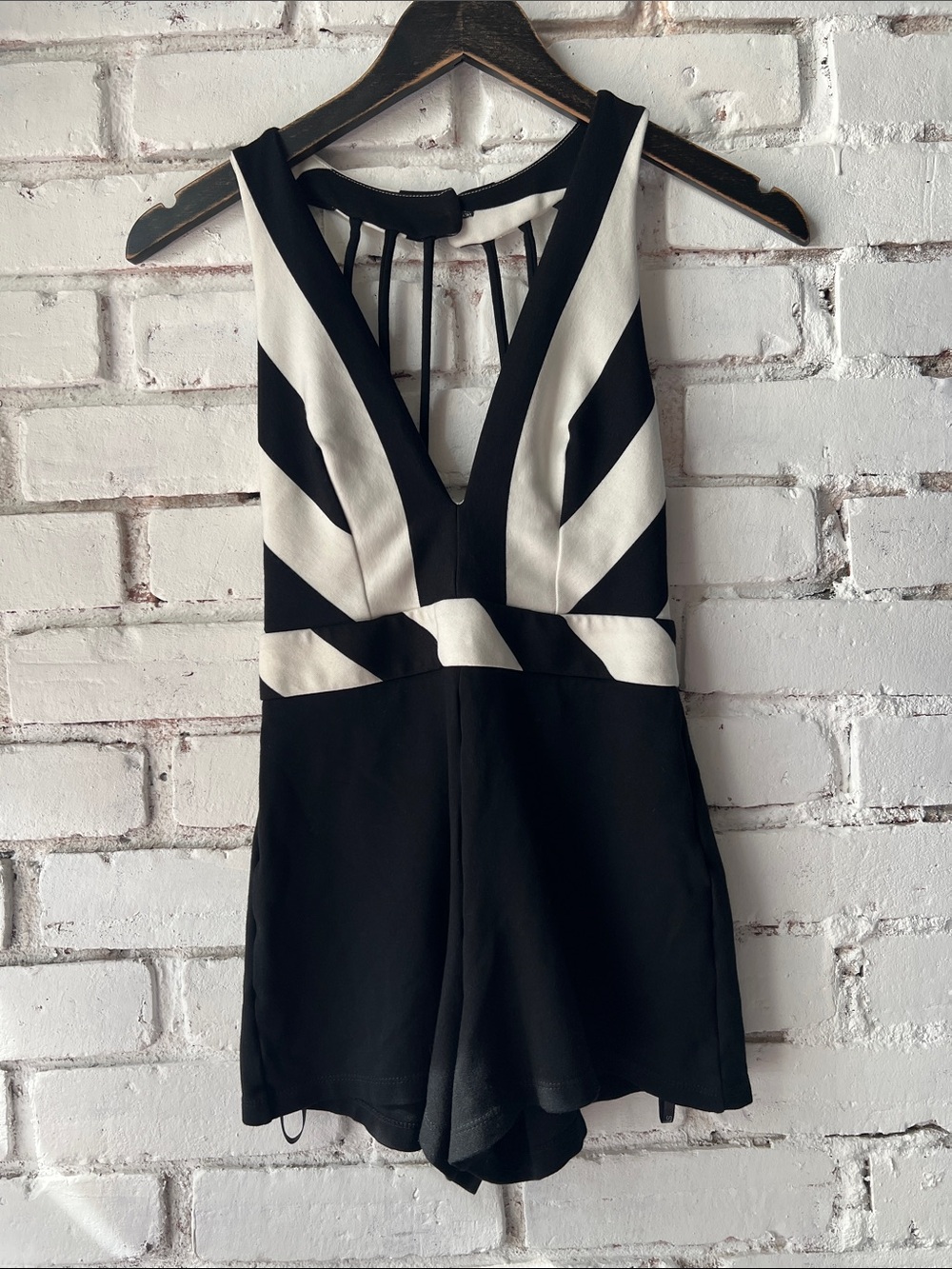 Black & White Striped V-Neck Romper